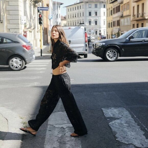 Zara Sheer Lace Black Crop Top Size XS - Picture 5 of 11